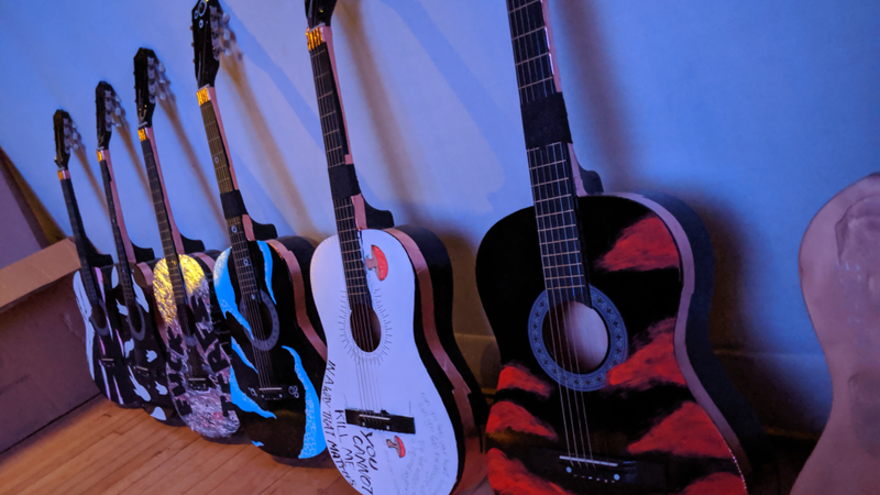Guitar controllers customized by Amanda and Matt Hudgins.